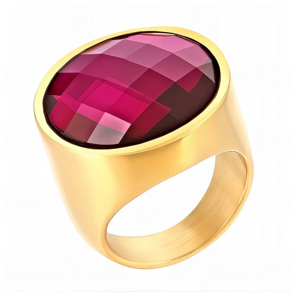 18K Gold Plated Pink Gemstone Statement Ring Stainless Steel Size 7.5 NWT